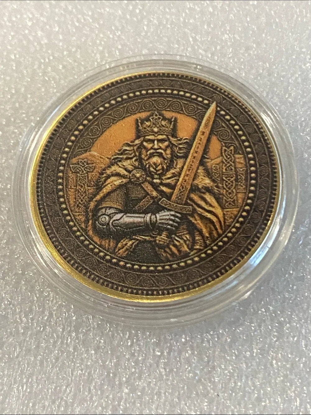 Antique-Style King Arthur Sword Coin - Bronze and Dark Bronze Tones